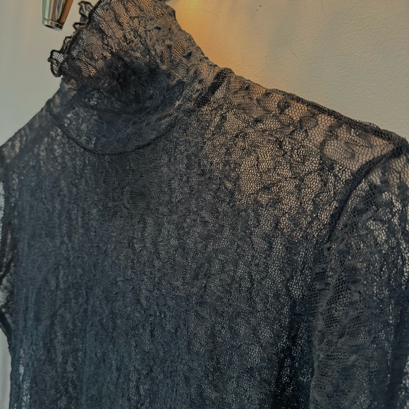 SOLD All Over Lace stretch Turtleneck Top in Black - Picture 7 of 17